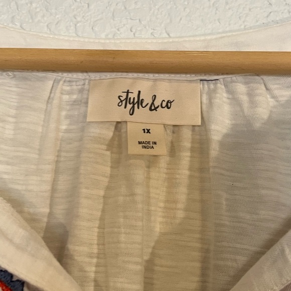 NWT Style&Co boho balloon sleeve embroidered lightweight peasant top Gypsy Cotto - Picture 5 of 7